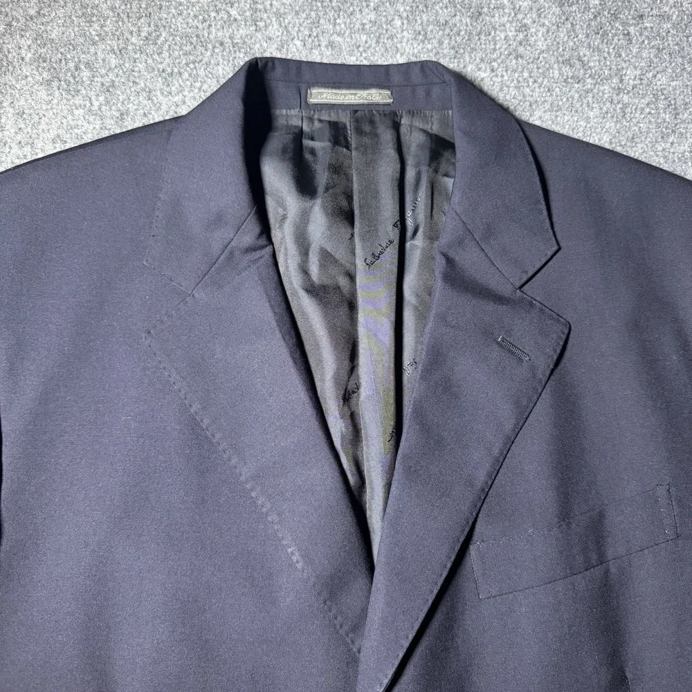 Salvatore Ferragamo Blazer 54 Navy‎ Blue Cotton Jacket Coat Wool 3-Butotn READ